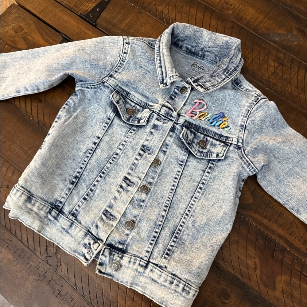 Girls Barbie Denim Jacket with Embroidered Front Logo Size XS 4-5